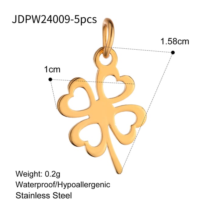 1 Piece Simple Series Hollow Four-Leaf Clover Shape Stainless Steel  Gold Color Women's Pendants 